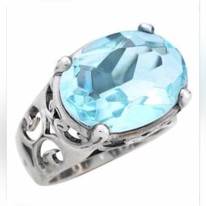 Silpada 925 Sterling Silver Blue Cove Aqua Faceted Glass Ring R2387